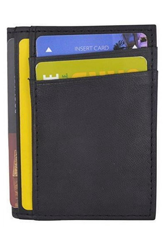 RFID Blocking Mini Wallet Genuine Leather Slim Front Pocket Wallet Ultra Thin Credit Card Holder Sleeve with ID Windows