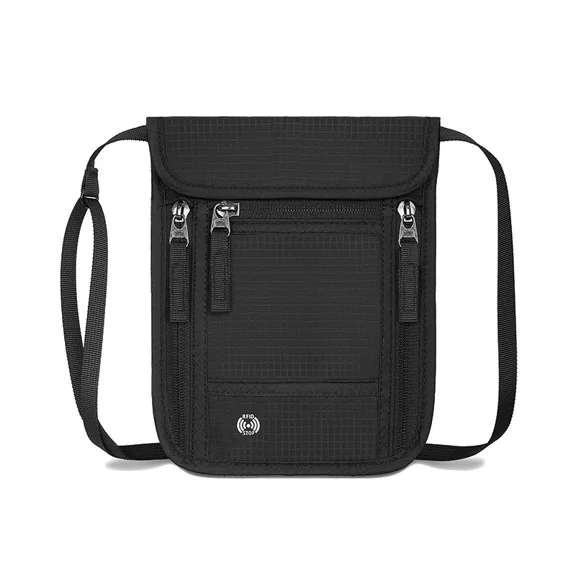 RFID-Blocking Neck Passport Pouch, Anti-Theft Travel Document Wallet with Adjustable Strap, Water-Resistant & Breathable for Secure Travel，Black