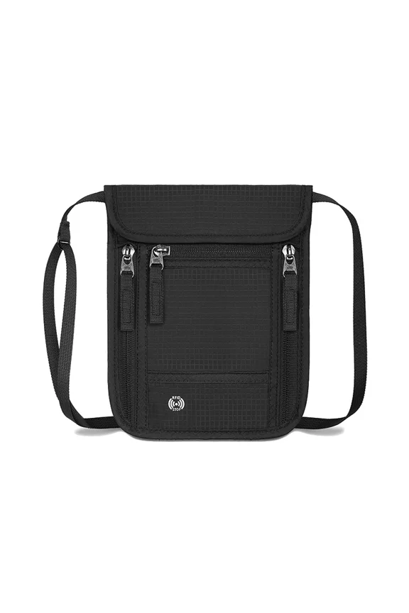 RFID-Blocking Neck Passport Pouch, Anti-Theft Travel Document Wallet with Adjustable Strap, Water-Resistant & Breathable for Secure Travel,Black