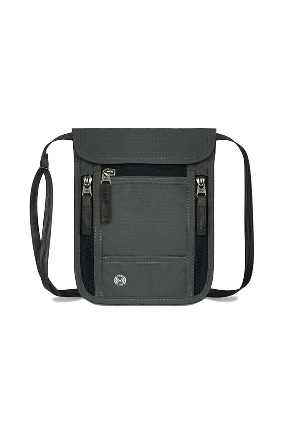 RFID-Blocking Neck Passport Pouch, Anti-Theft Travel Document Wallet with Adjustable Strap, Water-Resistant & Breathable for Secure Travel,Dark Grey