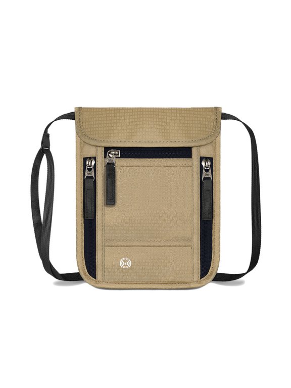 RFID-Blocking Neck Passport Pouch, Anti-Theft Travel Document Wallet with Adjustable Strap, Water-Resistant & Breathable for Secure Travel,Khaki