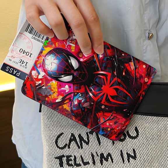 RFID Blocking Passport Holder for Women Men, Anime Leather Passport Travel Wallet, Travel Document Holder Cover Accessories (Spider)
