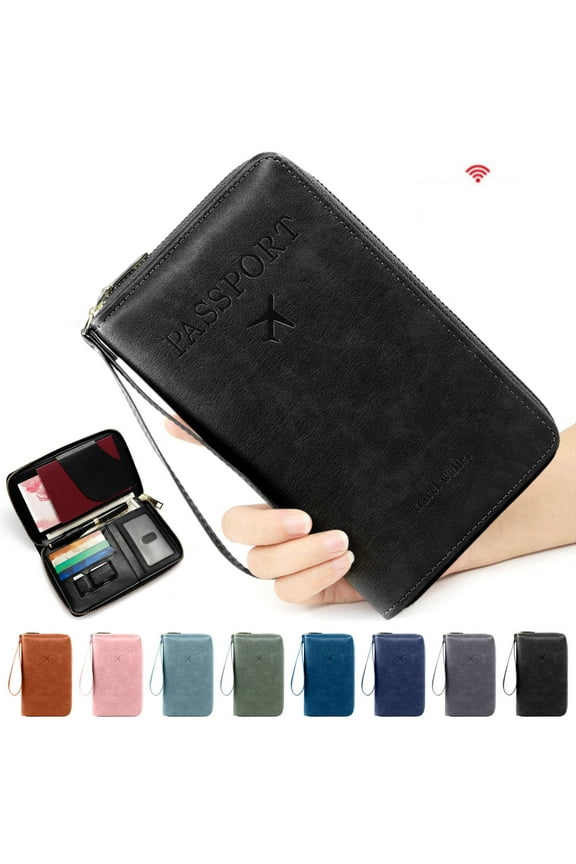 RFID Blocking Passport Travel Wallet | Leather Organizer Case | Multi-Compartment Waterproof Document Holder | Large Capacity | Zipper Closure | Holds Cards Cash Tickets | 19x11x2.5cm | For Holiday