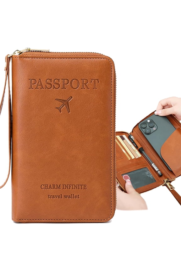 RFID Blocking Passport Wallet - Anti-Skimming Travel Organizer w/ 12 Card Slots & Ticket Pocket | TSA-Approved Leather Holder for IDs & Cash