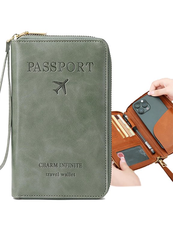 RFID Blocking Passport Wallet - Anti-Skimming Travel Organizer w/ 12 Card Slots & Ticket Pocket | TSA-Approved Leather Holder for IDs & Cash