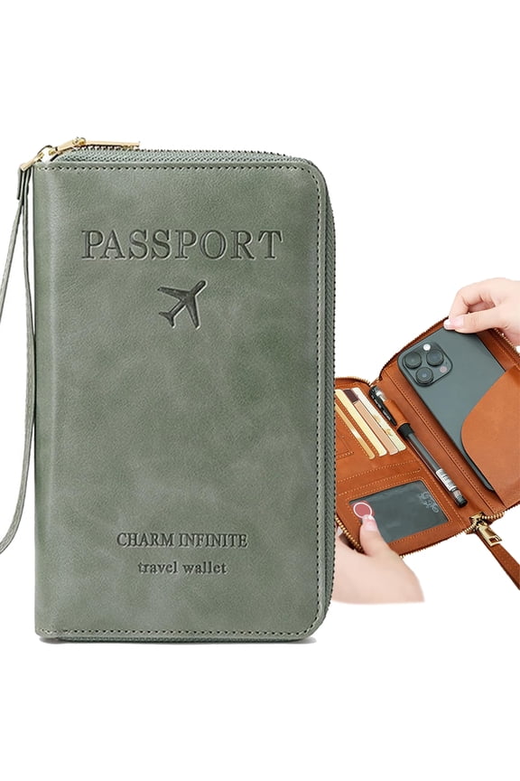 RFID Blocking Passport Wallet - Anti-Skimming Travel Organizer w/ 12 Card Slots & Ticket Pocket | TSA-Approved Leather Holder for IDs & Cash