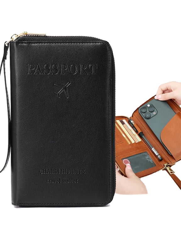 RFID Blocking Passport Wallet - Anti-Skimming Travel Organizer w/ 12 Card Slots & Ticket Pocket | TSA-Approved Leather Holder for IDs & Cash