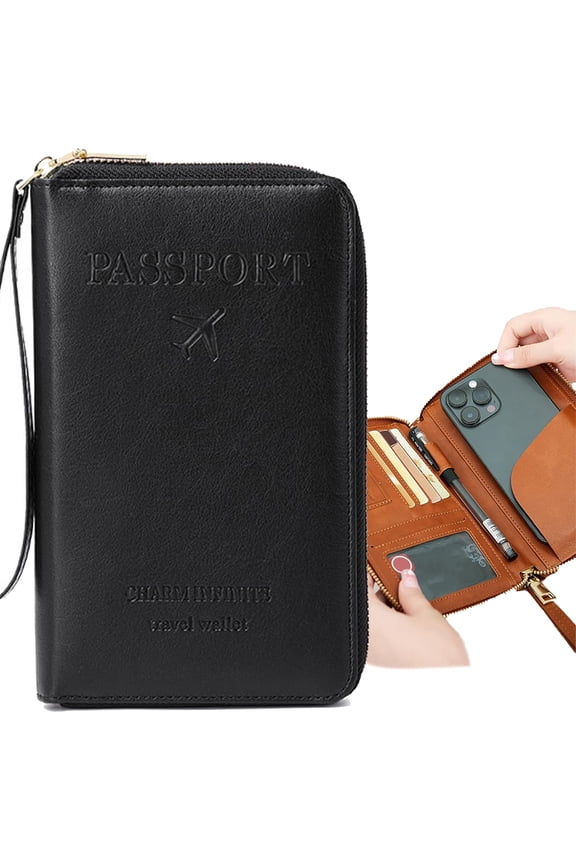 RFID Blocking Passport Wallet - Anti-Skimming Travel Organizer w/ 12 Card Slots & Ticket Pocket | TSA-Approved Leather Holder for IDs & Cash