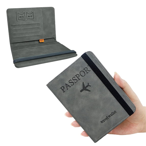 RFID Blocking Passport Wallet - Travel Document Holder - Multi-Slot Passport Case and Card Organizer - Travel Essential - Gray