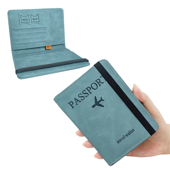 RFID Blocking Passport Wallet - Travel Document Holder - Multi-Slot Passport Case and Card Organizer - Travel Essential - Light Blue