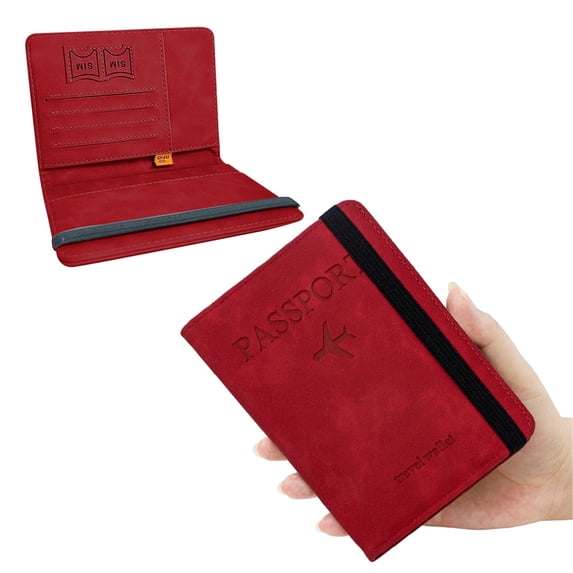 RFID Blocking Passport Wallet - Travel Document Holder - Multi-Slot Passport Case and Card Organizer - Travel Essential - Red