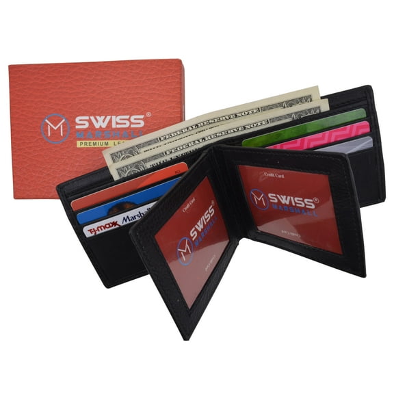 RFID Blocking Premium Leather Black Men's Multi Card ID Holder Bifold Wallet with Gift Box