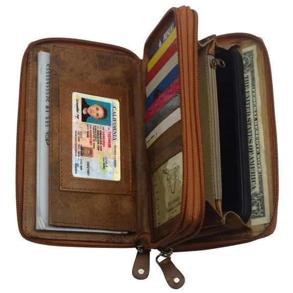 Hunter Leather RFID Blocking Premium Leather Checkbook Secretary Accordion Wallet, 2-Piece