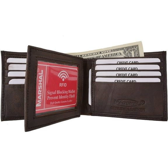 RFID Blocking Premium Soft Leather Men's Multi-Card Compact Center Flip Bifold Wallet Croco Brown