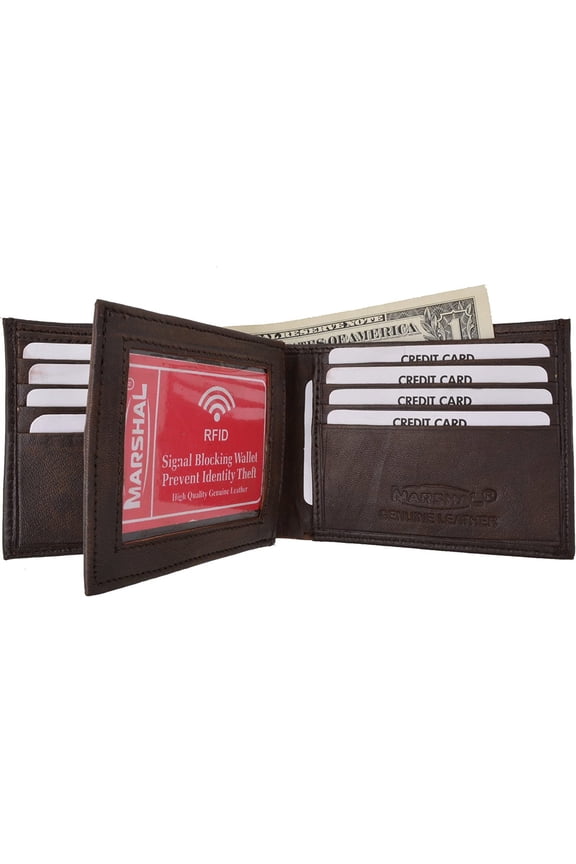 RFID Blocking Premium Soft Leather Men's Multi-Card Compact Center Flip Bifold Wallet Croco Brown
