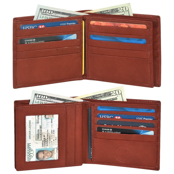 RFID Blocking Premium Soft Leather Men's Multi Card Compact Center Flip Bifold Wallet RFID, Brown