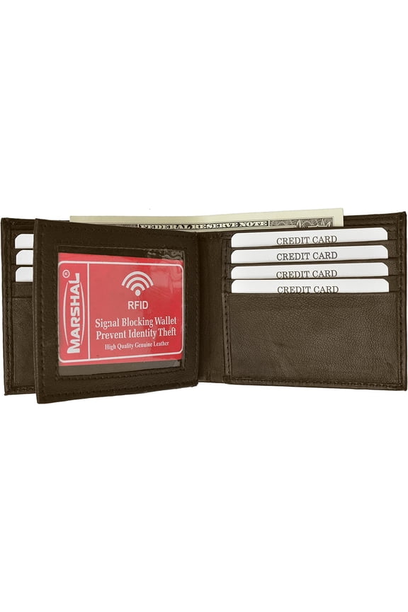 RFID Blocking Premium Soft Leather Men's Multi-Card Compact Center Flip Bifold Wallet Brown