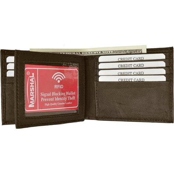 RFID Blocking Premium Soft Leather Men's Multi-Card Compact Center Flip Bifold Wallet Brown
