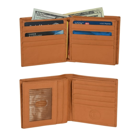 RFID Blocking Premium Soft Leather Men's Multi Card Compact Center Flip Bifold Wallet RFID P 52, Tan
