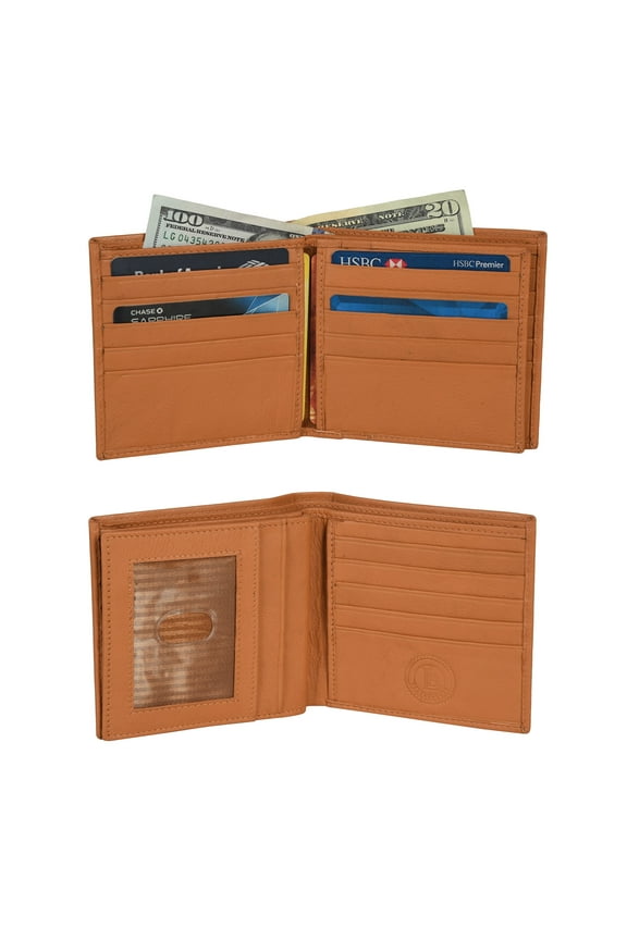 RFID Blocking Premium Soft Leather Men's Multi Card Compact Center Flip Bifold Wallet RFID P 52, Tan