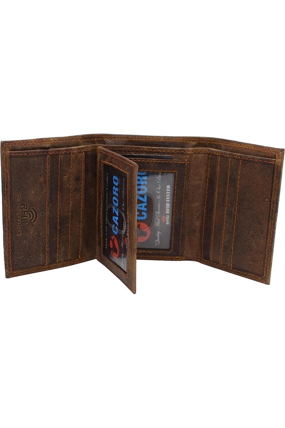 RFID Blocking Premium Vintage Leather Classic Trifold Credit Card ID Wallet for Men Brown