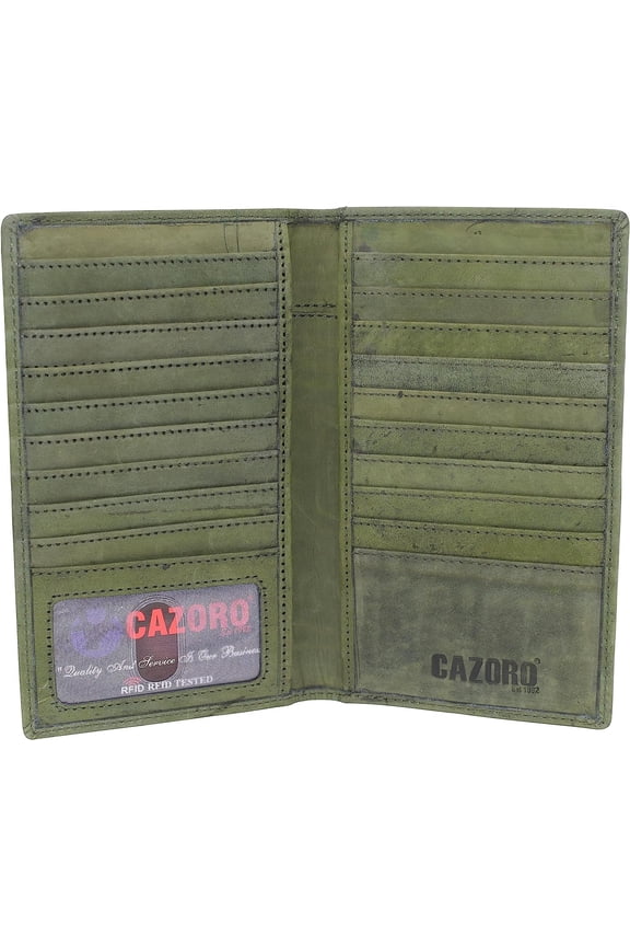 RFID Blocking Premium Vintage Leather Long Bifold Credit Card ID Wallet Green