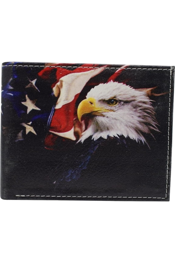 RFID Blocking Printed American Eagle Flag Bifold Leather Wallet with Gift box for men
