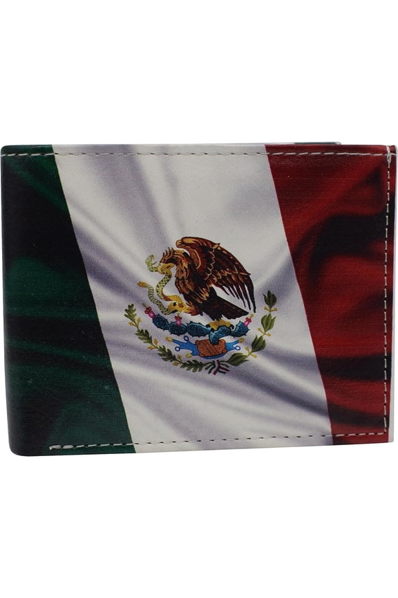 RFID Blocking Printed Mexican Flag Bifold Genuine Leather Mexico Wallet with Gift box for men