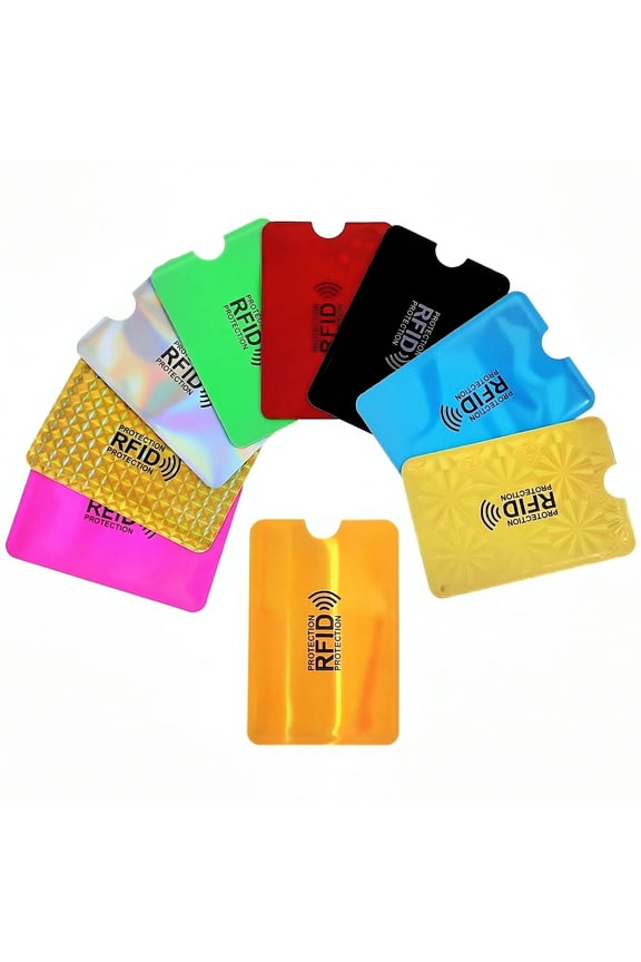 RFID Blocking Sleeves, 9 Pack Holographic Identity Theft Protection Credit Card Protector, Contactless NFC Card Holder for Wallet