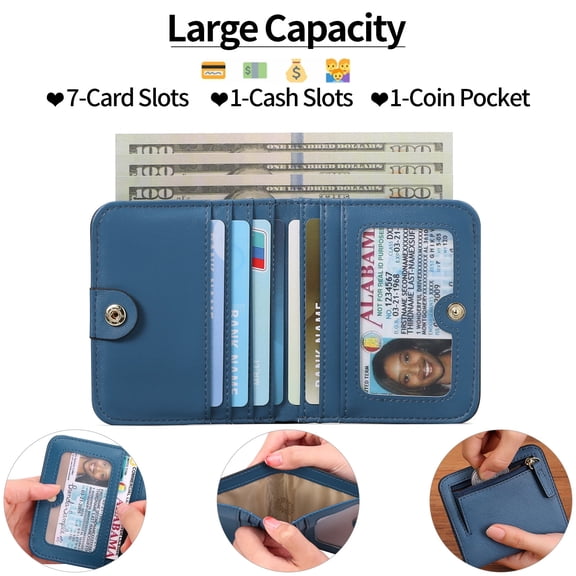 RFID Blocking Slim Bifold Wallet - 8 Colors Faux Leather Credit Card Holder with Coin Pocket for Men & Women