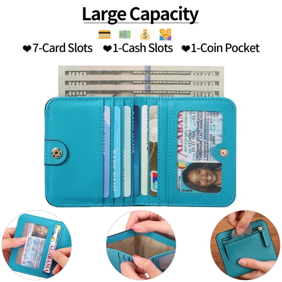 RFID Blocking Slim Bifold Wallet, 8 Colors Multi - functional PU Leather Small Compact Card Holder Coin Purse