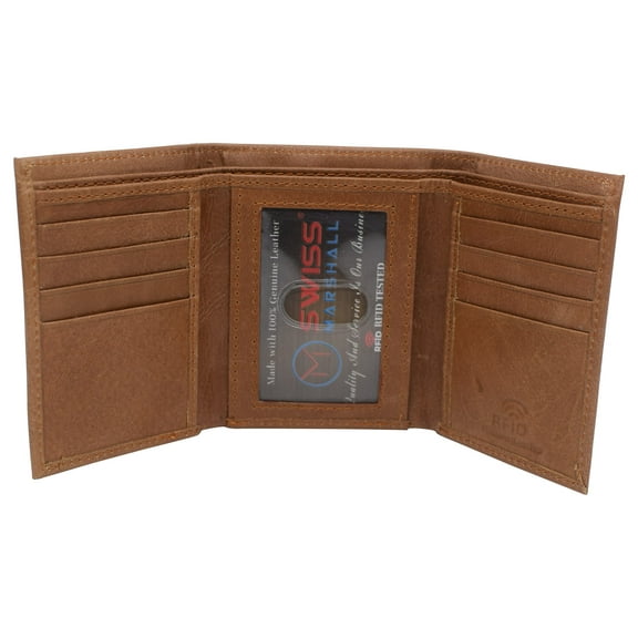 RFID Blocking Slim Classic Trifold Credit Card ID Genuine Leather Wallet Gift Box Tan