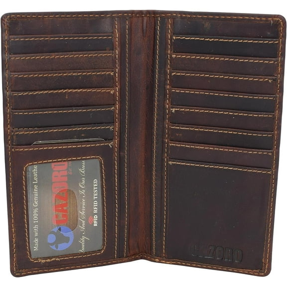 RFID Blocking Slim Long Bifold Vintage Leather ID Credit Card Holder Long Wallet