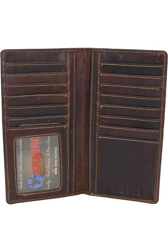 RFID Blocking Slim Long Bifold Vintage Leather ID Credit Card Holder Long Wallet