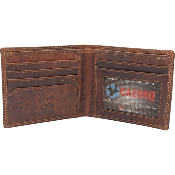 RFID Blocking Slim Thin Bifold Credit Card ID Vintage Leather Wallet for Men Box Burgundy