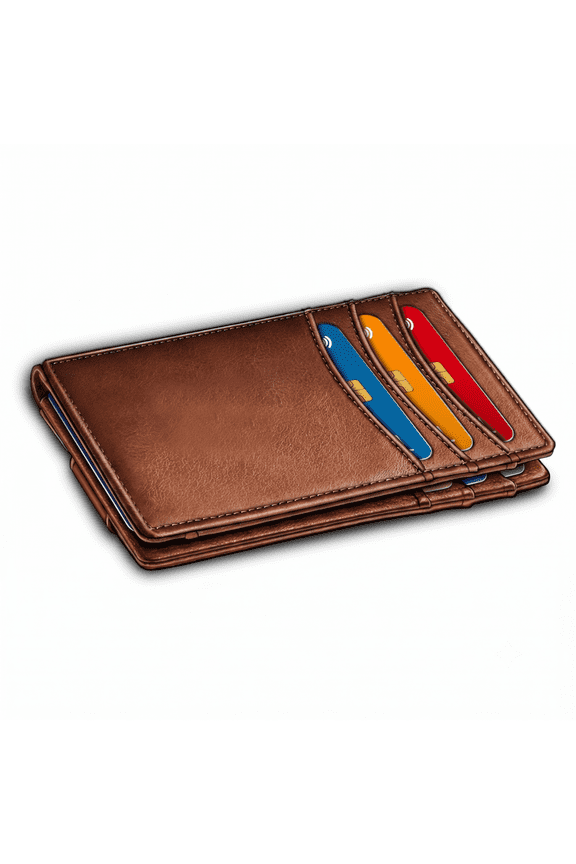 RFID Blocking Slim Wallet for Men - Minimalist Carbon Fiber Leather Front Pocket Wallet with Money Clip & Magnetic Closure, Holds Up to 12 Cards Brick Brown 1PCS