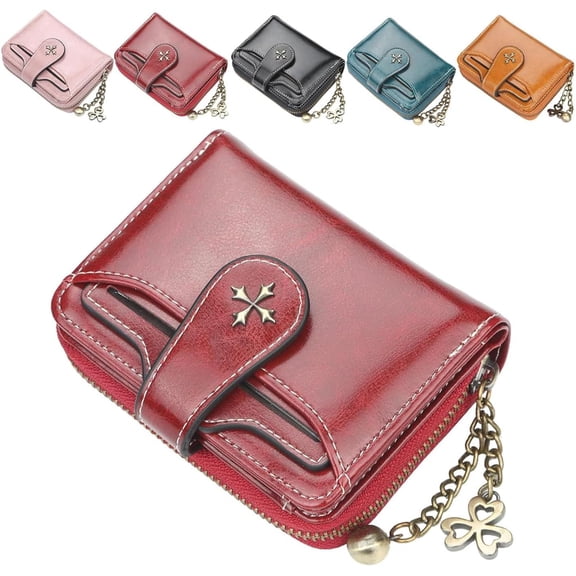 RFID Blocking Small Wallet for Women, Mini Leather Zipper Coin Purse with Card Holder(XX)