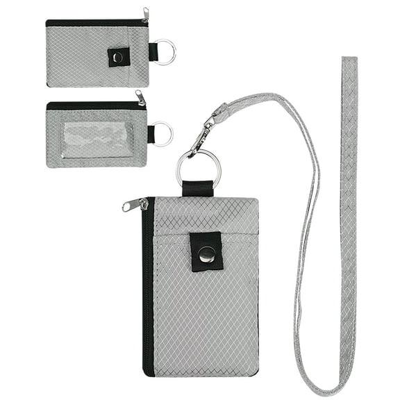 RFID Blocking Small Wallet with ID Window Waterproof Zipper Card Holder with Lanyard Keychain Multi Functional Coin Purse