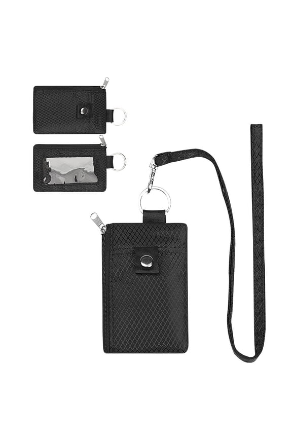 RFID Blocking Small Wallet with ID Window Waterproof Zipper Card Holder with Lanyard Keychain Multi Functional Coin Purse