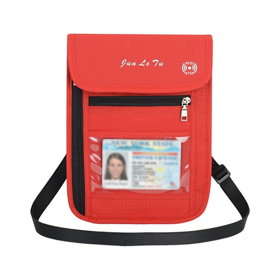 RFID Blocking Travel Passport Holder - Secure Neck Pouch with Zipper Pockets for Credit Cards, Boarding Pass & ID - Lightweight Nylon Crossbody Bag for Airports, Bus & Train Trips