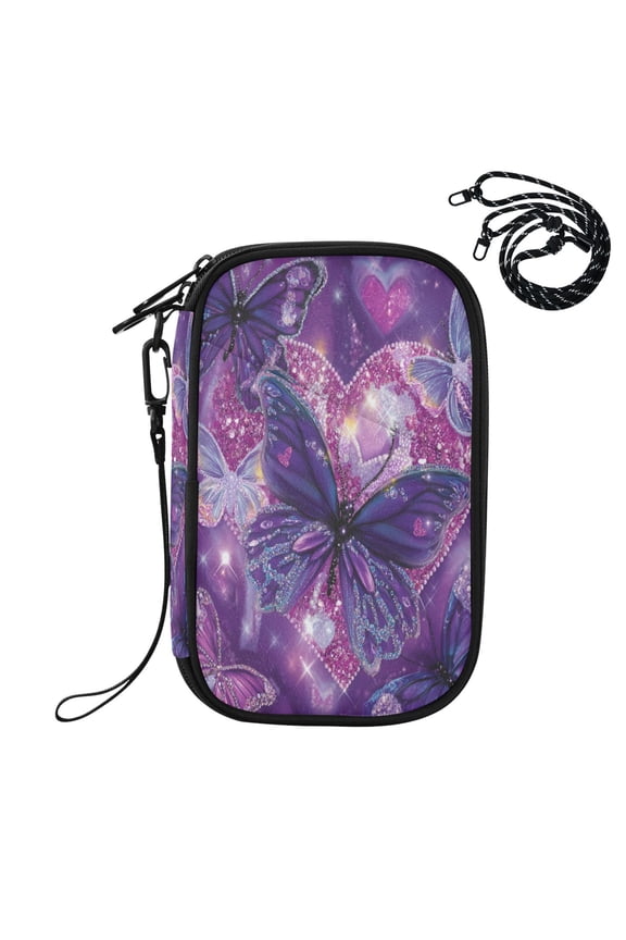 RFID Blocking Travel Passport Wallet Adorable Diamond Painting Butterfly Water Resistant Document Organizer, Multi Pockets Anti-Theft Card Holder with Detachable Strap for Travel Vacation
