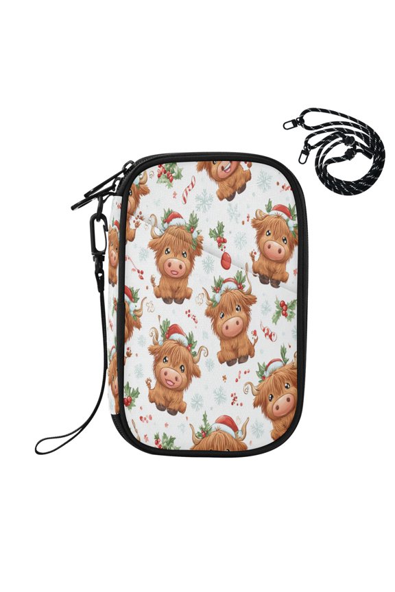 RFID Blocking Travel Passport Wallet Adorable Yaks at Christmas Water Resistant Document Organizer, Multi Pockets Anti-Theft Card Holder with Detachable Strap for Travel Vacation