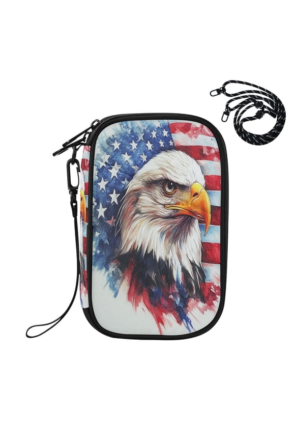 RFID Blocking Travel Passport Wallet American Eagle Art Pattern Water Resistant Document Organizer, Multi Pockets Anti-Theft Card Holder with Detachable Strap for Travel Vacation