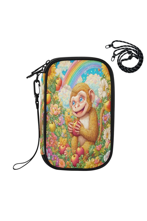 RFID Blocking Travel Passport Wallet Beautiful Garden and Monkey Water Resistant Document Organizer, Multi Pockets Anti-Theft Card Holder with Detachable Strap for Travel Vacation