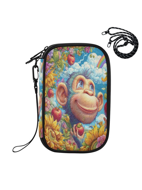 RFID Blocking Travel Passport Wallet Blue Monkey in The Garden Water Resistant Document Organizer, Multi Pockets Anti-Theft Card Holder with Detachable Strap for Travel Vacation