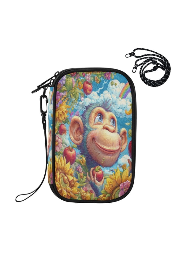 RFID Blocking Travel Passport Wallet Blue Monkey in The Garden Water Resistant Document Organizer, Multi Pockets Anti-Theft Card Holder with Detachable Strap for Travel Vacation