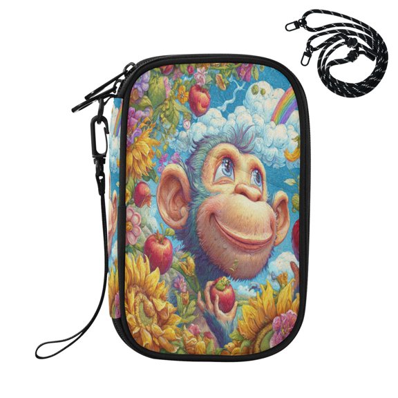 RFID Blocking Travel Passport Wallet Blue Monkey in The Garden Water Resistant Document Organizer, Multi Pockets Anti-Theft Card Holder with Detachable Strap for Travel Vacation