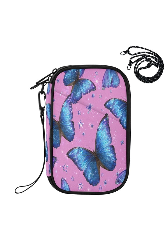 RFID Blocking Travel Passport Wallet Blue Morpho Butterflies Water Resistant Document Organizer, Multi Pockets Anti-Theft Card Holder with Detachable Strap for Travel Vacation