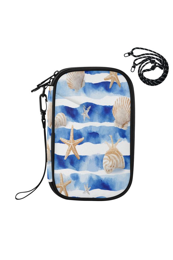 RFID Blocking Travel Passport Wallet Blue Nautical Stripes Pattern Water Resistant Document Organizer, Multi Pockets Anti-Theft Card Holder with Detachable Strap for Travel Vacation