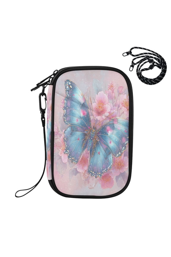 RFID Blocking Travel Passport Wallet Bright Blue Butterfly Water Resistant Document Organizer, Multi Pockets Anti-Theft Card Holder with Detachable Strap for Travel Vacation
